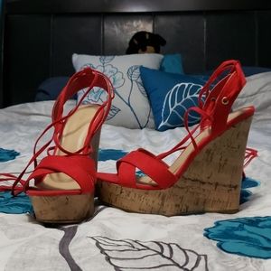 Red Strappy Wedge Heels